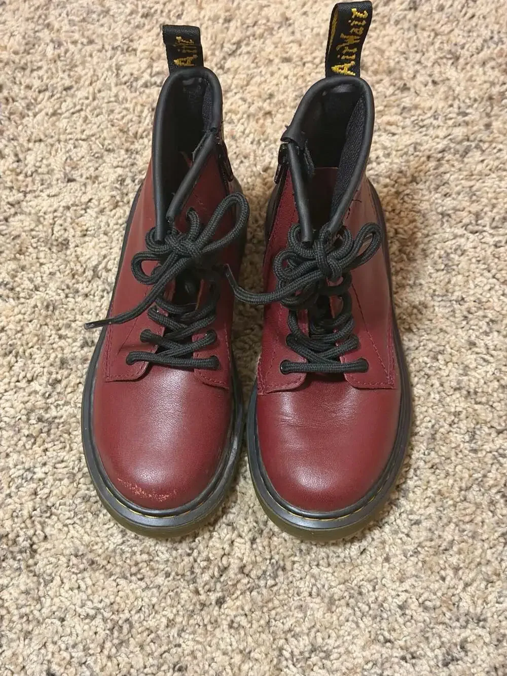 Dr. Martens 1460 J Kids Cherry Red Leather Lace-Up Side-Zip Boots Size US 13